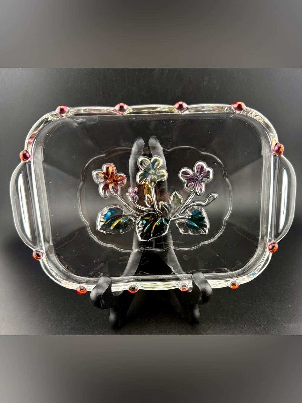 Mikasa Glass Tray, trinket dish, candy dish, and/or candle plate. 7”x5”